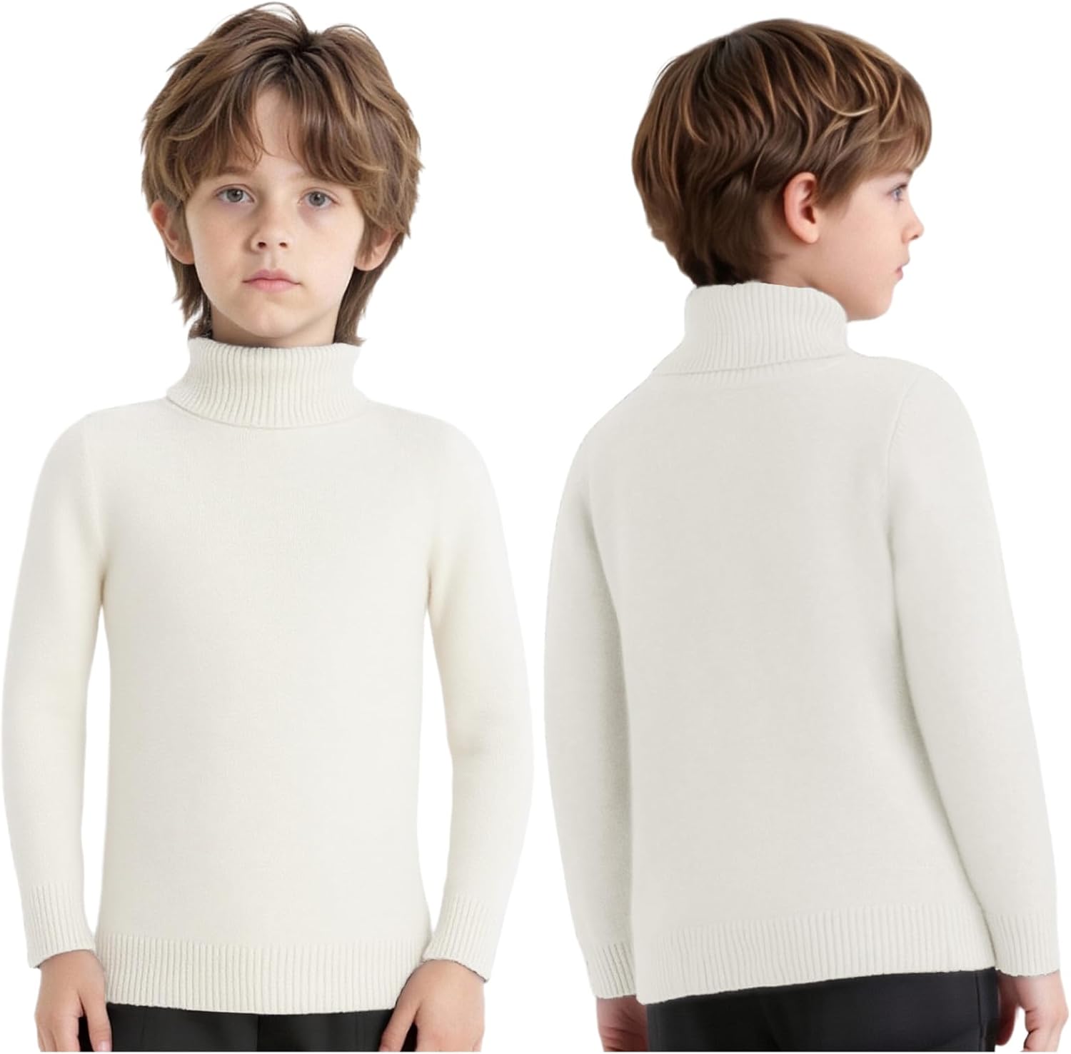 FEESHOW Kids Boys Girls Turtleneck Sweater Knitted Pullover Jumpers Tops Long Sleeve Ribbed Crochet Sweatshirt Knitwear