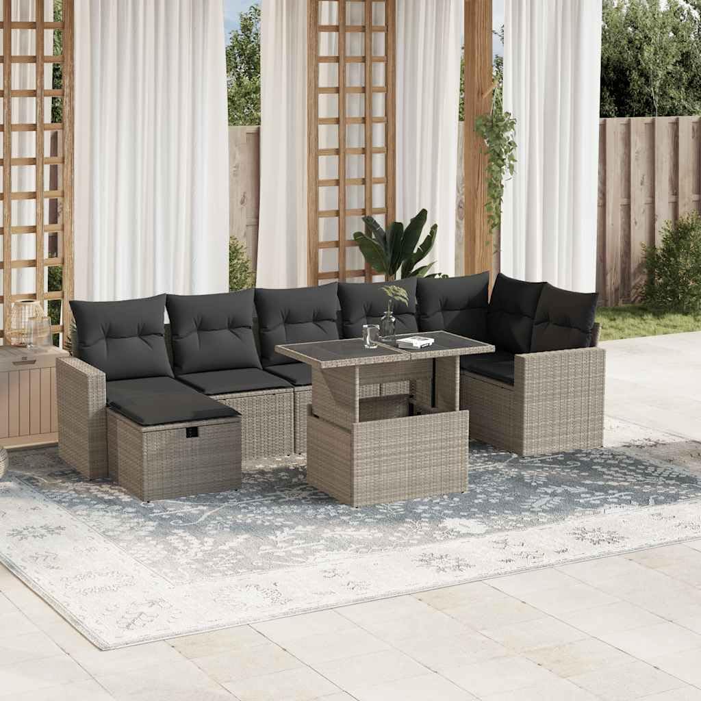 Set di mobili da giardino in polyrattan grigio divano angolare e divano centrale, 62 x 62 x 69 cm, con tavolo regolabile in altezza, 100 x 55 cm, resistente alle intemperie, per balcone