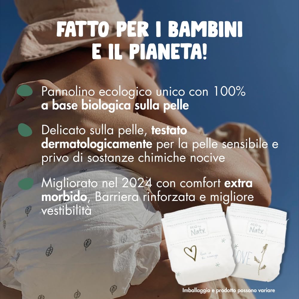 Eco by Naty Pannolini per bambini - Pannolini ecologici a base vegetale, ottimi per la pelle sensibile del bambino e aiutano a evitare le perdite (Taglia 2, 132 unità)