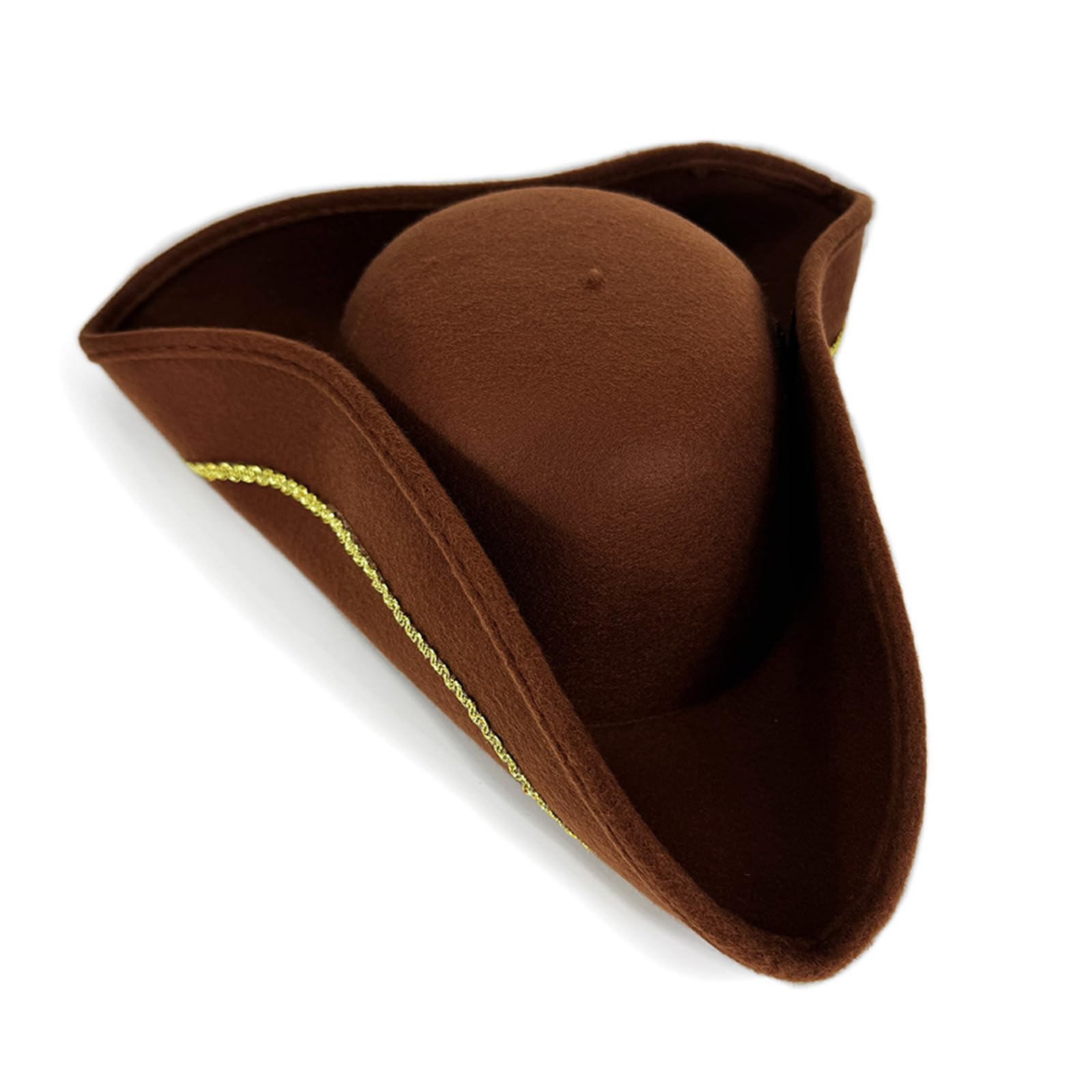 MICFENY Fabric Pirate Captain Hat Elegant Gold Silk Thread Trim Tricorn Hat For Theme Event Cosplay Halloween Party Costume