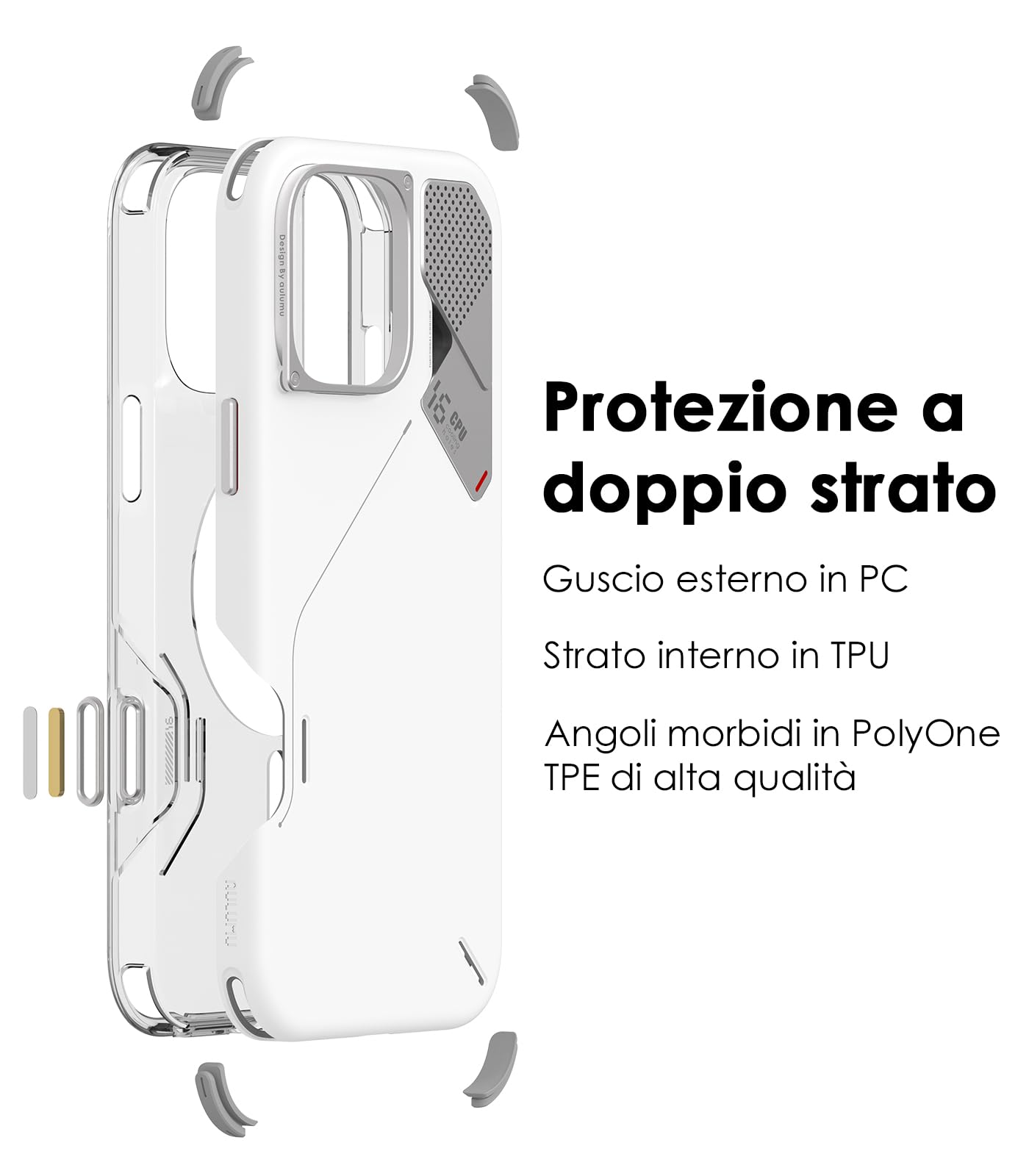 Aulumu A16 Custodia Antiurto per iPhone 16 Pro | Controllo Aggiornato della Fotocamera | Raffreddamento Reale | Telaio della Fotocamera in Lega di Alluminio | Protezione Multistrato a Strati Compositi