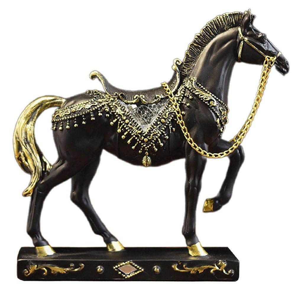 Fituenly Retro War Horse Resin Golden Trotting Horse Statue Animal Sculpture Figurine Miniature Home Office Study Room Decor