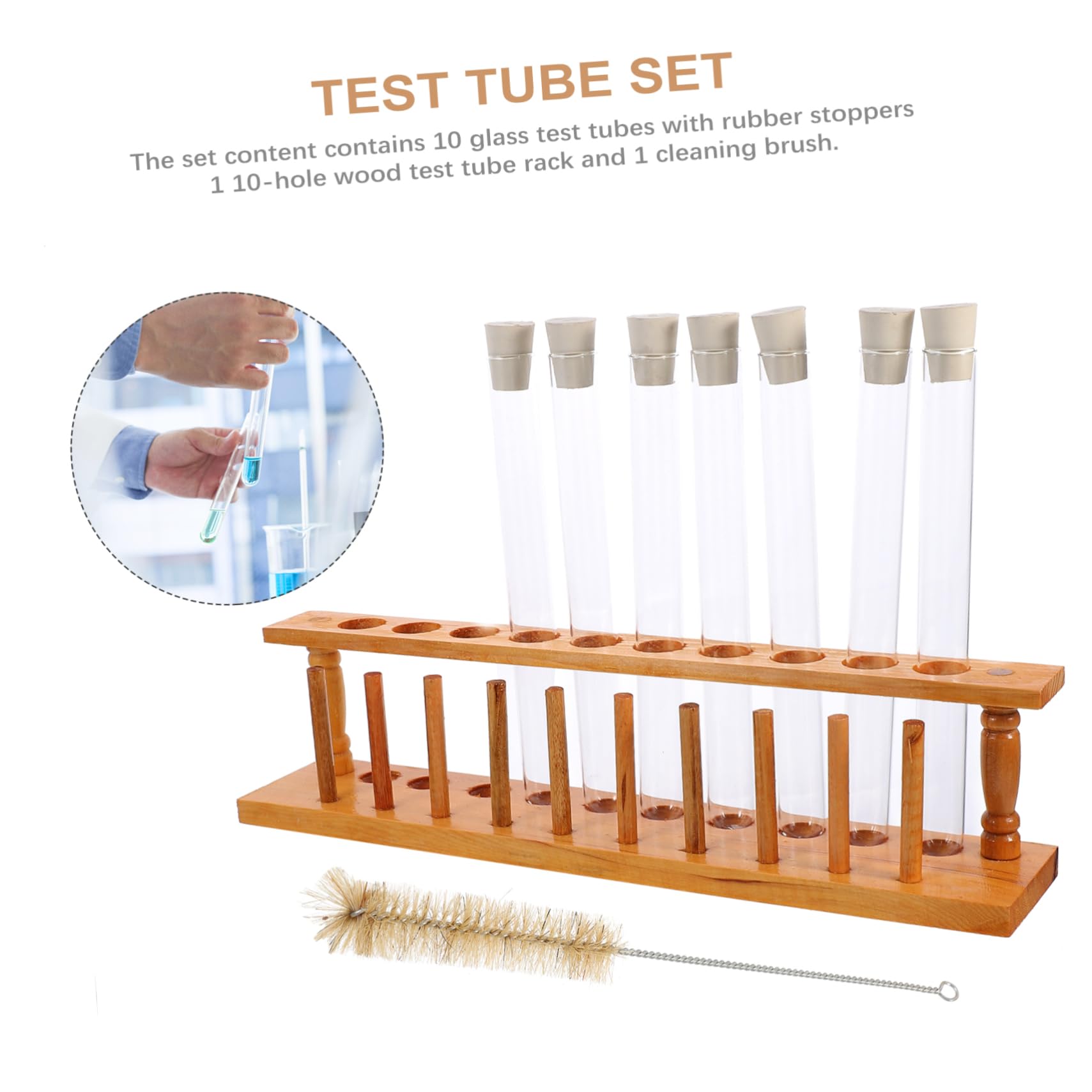 Cabilock Tubos De Ensayo De Madera Con Tapón De Goma Cepillo De Limpieza Para Gradilla De Madera Suministros Para Experimentos Tubos Con Tapa Soporte Para De Ensayo Laboratorio
