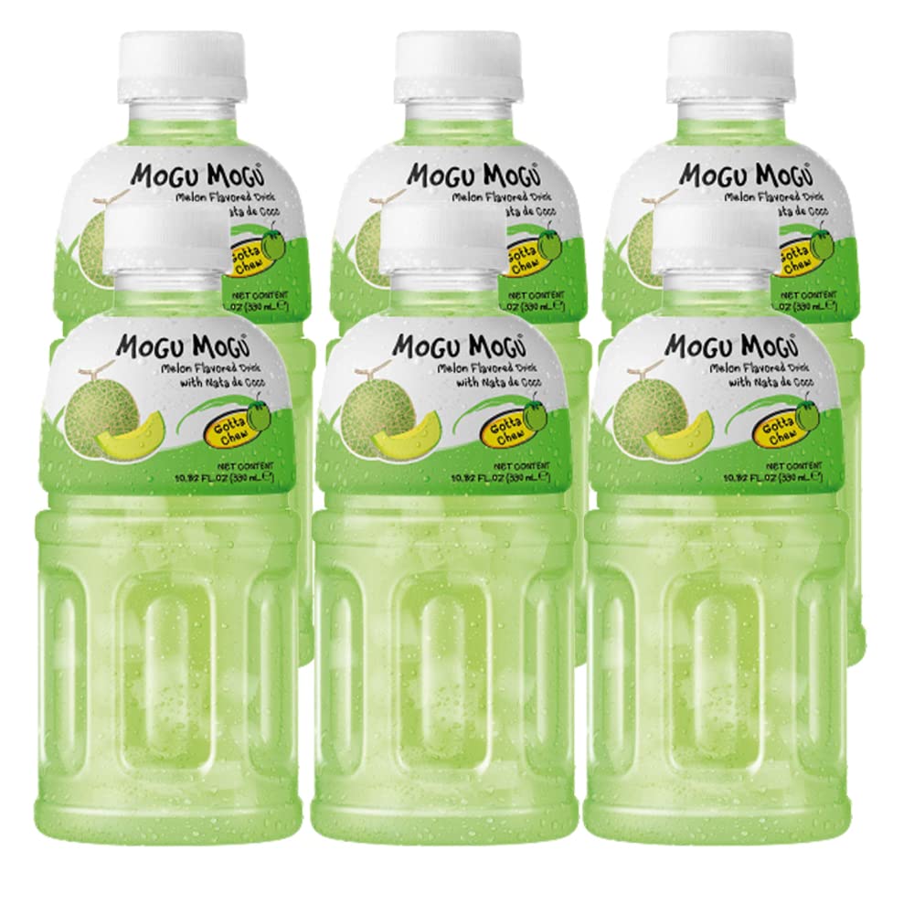 Mogu Mogu Varied Flavored Drinks - Nata De Coco Juice - Jelly Texture - Refreshing Taste - Fun Drinking During Hot Summers Or Take Them on Trip & Picnics (Melon 330ML, Pack of 6)
