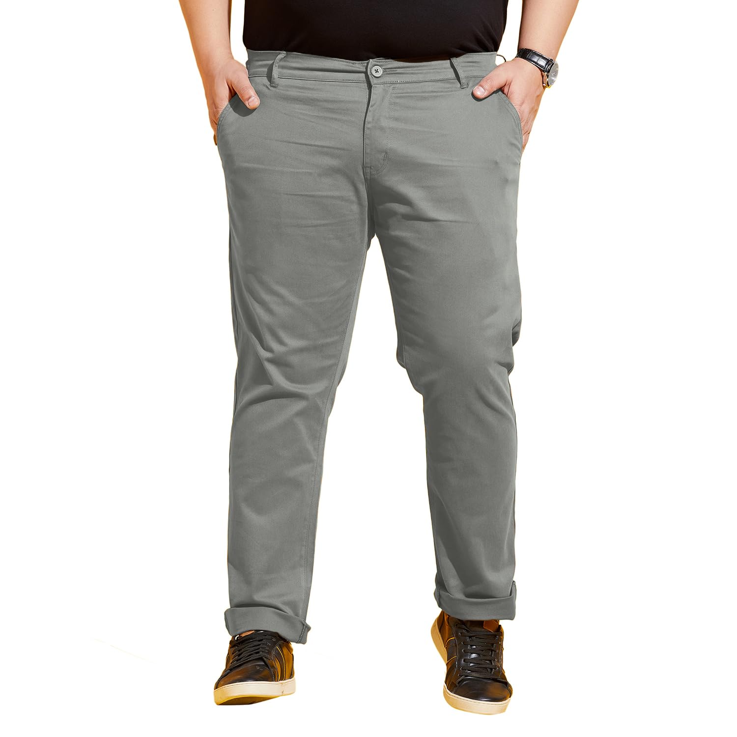 bigbanana Plus Size Men's Regular Fit Solid Trousers-picture-22