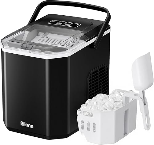 Miniatura 19 de Silonn Nugget Ice Maker - Máquina de hielo para encimera, cesta de hielo con asa, funcionamiento silencioso y máquina de hielo autolimpiante, hielo