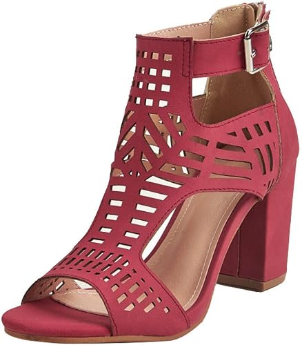 Miniatura 5 de Sandalias de tacón grueso para mujer, con tiras recortadas, puntera abierta, tacones de bloque de verano, con hebilla para fiesta, sandalias