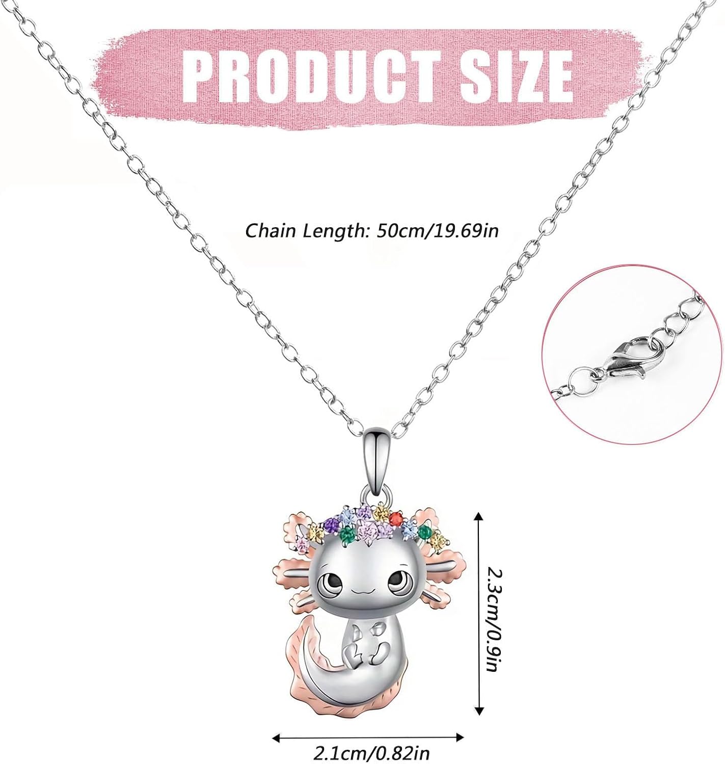 Axolotl Necklace Cute Crystal Crown Axolotl Pendant Necklace Jewelry Gift for Teen Girls Daughter Son Granddaughter Niece Birthday Christmas Graduation Gift