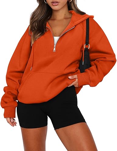 onlypuff Women Half Zipper Pullover Sweatshirt Long Sleeve Hoodies Kangaroo Pocket Fleece Basic Sweater
