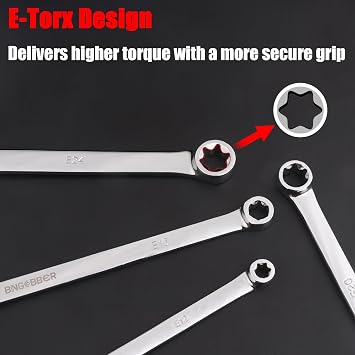 E-Torx Wrench Set 6PCS,Double Box End Wrench Set Extra Long E6-E24,CR-V Steel,Ideal for Car, Motorcycle, and Mechanical Maintenance