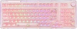 KiiBoom Phantom 98 Hot Swappable Crystal Gasket-Mounted Mechanical Keyboard, Triple Mode NKRO Gaming Keyboard with South-Facing RGB, Clear Keycaps, 8000mAh Battery for Win/Mac (Pink)
