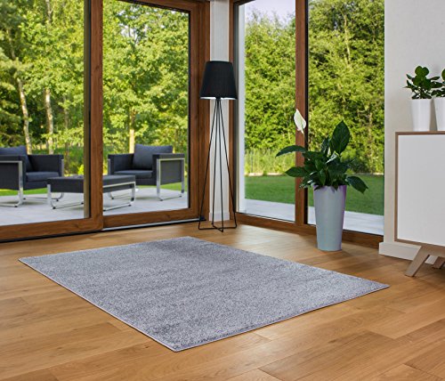 Luxus Designer Teppich Friese Einfarbig Modern Verschiedene Größen und Farben Hellgrau (140x190)