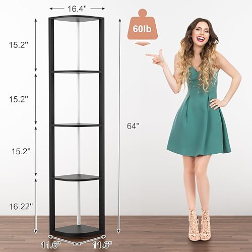 Vista 3 de ROJASOP Estante esquinero de 5 niveles con estante alto para exhibición, para coleccionables, control de múltiples luces de color a través