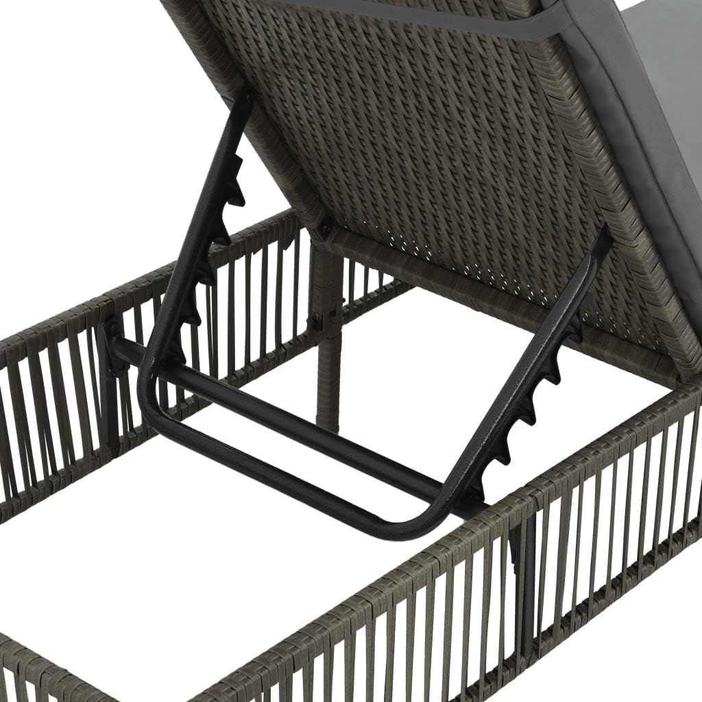 vidaXL Patio Lounge Chair, Outdoor Chaise Lounge Chair, Sunlounger with Cushion, Sunbed for Backyard Poolside Porch Balcony, Gray Poly Rattan