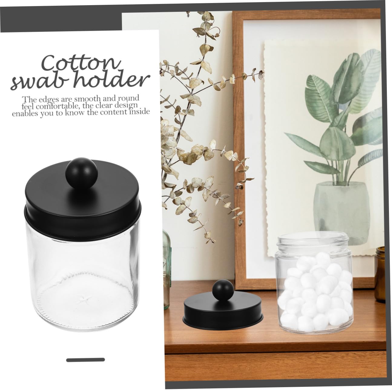 Baluue 3 Stück Apothekergläser aus Glas mit Edelstahl Deckel Wattestäbchenhalter und Wattepad Spender Transparenter Badezimmer Organizer Platzsparend und Langlebig