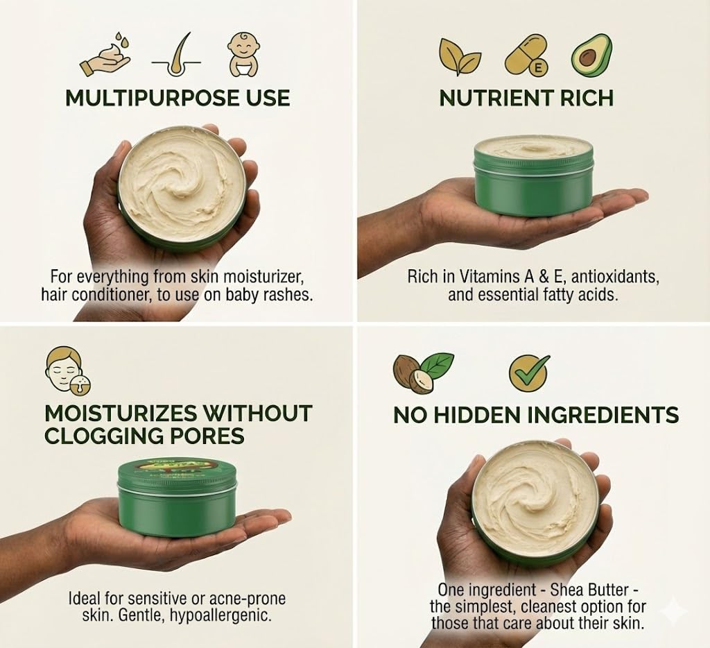 100% czyste ręcznie robione afrykańskie masło shea, 226 g, lekki nawilżający skórę, włosy i usta, wspomaga elastyczność skóry i przeciwstarzeniowe pochodzenie