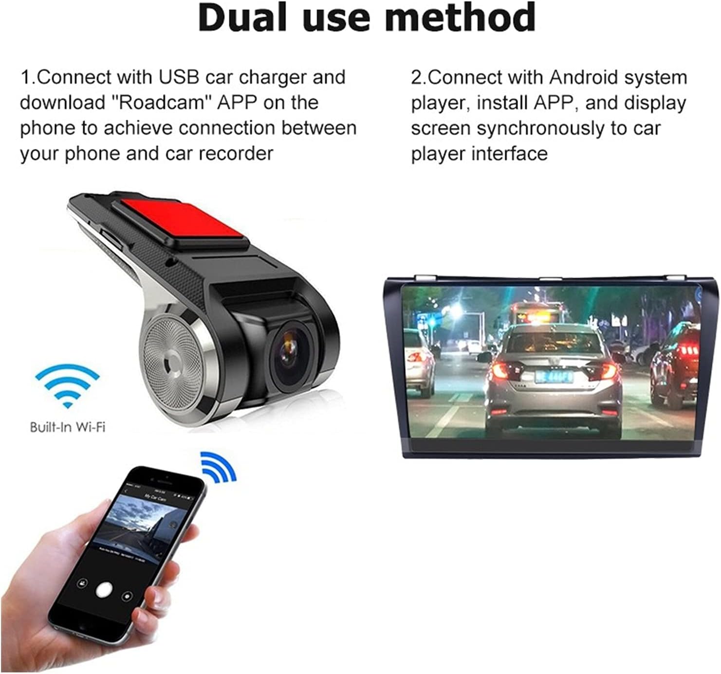 HD USB+WiFi Car Dash DVR Record Front Camera Video 170° Auto Recorder for Radio Multimedia Player Surveillance(Only USB,16G)