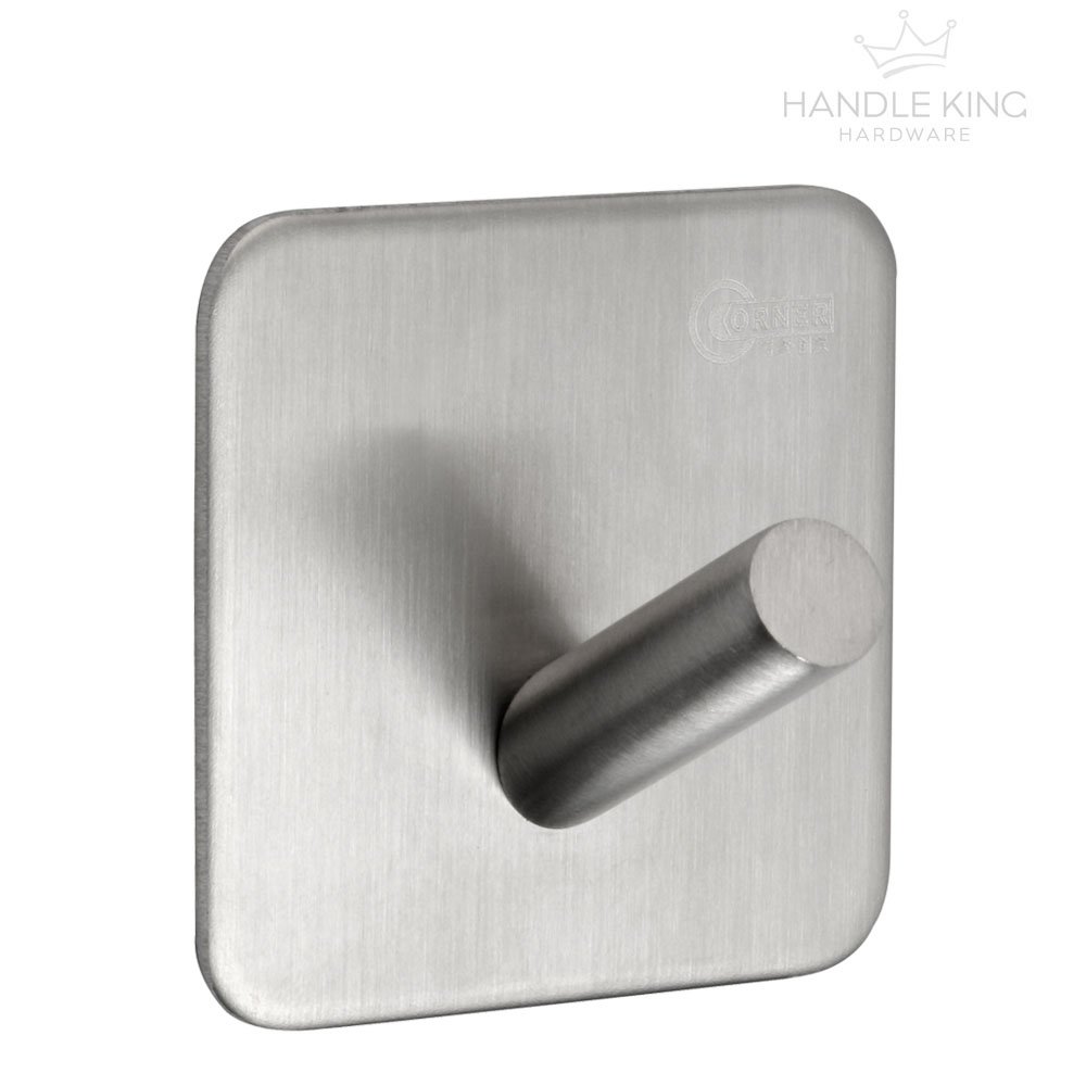 Stick On Towel or Robe Hooks on Self Adhesive Backplate - Brushed Stainless Steel