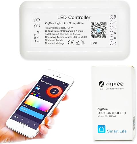 IHSENO ZigBee - Tira de luz LED 3.0 para RGBC (cambio de color + blanco frío) 2 ID, brillo de temperatura, regulable, control de aplicación, tira de