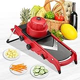 Adjustable Mandoline Slicer - Vegetable Slicer - Food Cutter - Julienne Slicer - Dicer - 3 In 1 by Godmorn - Durable Adjustable Thickness Width Stainless Steel Blade with Clean Brush & Hand Guard