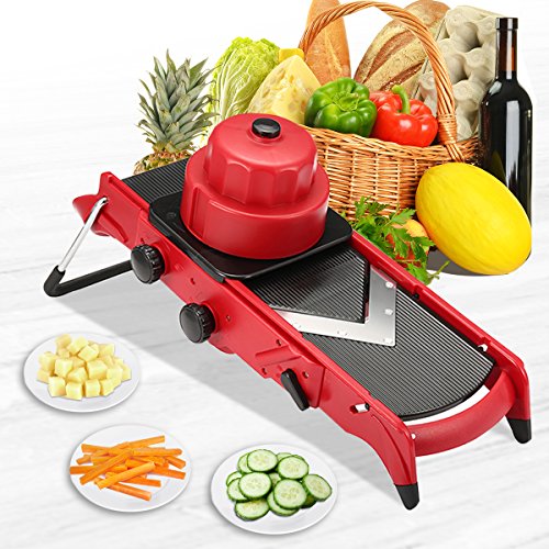 Adjustable Mandoline Slicer - Vegetable Slicer - Food Cutter - Julienne Slicer - Dicer - 3 In 1 by Godmorn - Durable Adjustable Thickness Width Stainless Steel Blade with Clean Brush & Hand Guard