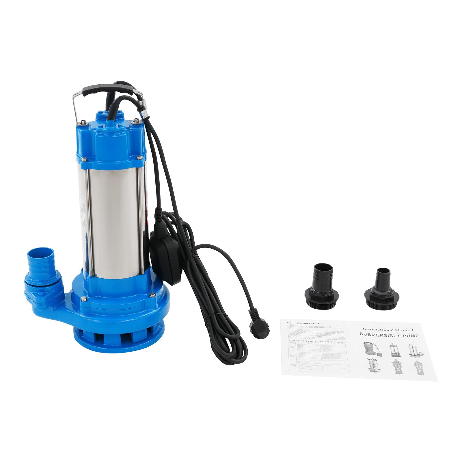 Pompa sommergibile per acque sporche, in acciaio inox, 2200 W, con interruttore a galleggiante, altezza di mandata 25 m, profondità di immersione 30 m, pompa sommergibile per acque reflue (blu)