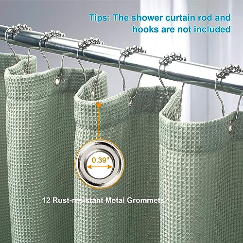 Image of AmazerBath Waffle Shower Curtain, Sage Green Fabric, Long With Waffle Weave Heavy Duty Hotel Quality for Bathroom, 72 x 78 Inches