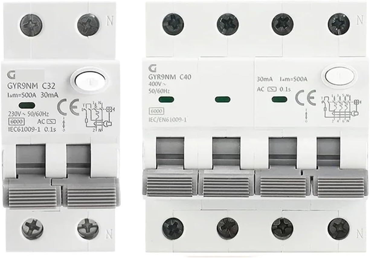 GYR9NM AC Type RCBO 2P 4P Magnetic Circuit Breaker with Over Current and Leakage Protection Din Rail 10A 16A 25A 32A 40A (Size : 100mA, Color : 2P 10A)
