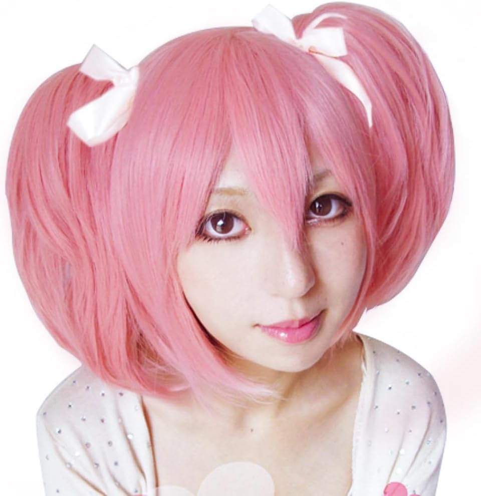 Free Hair Cap + Puella Magi Madoka Magica Madoka Puffy Pink Cosplay Wig + Two Ponytails by Anangel