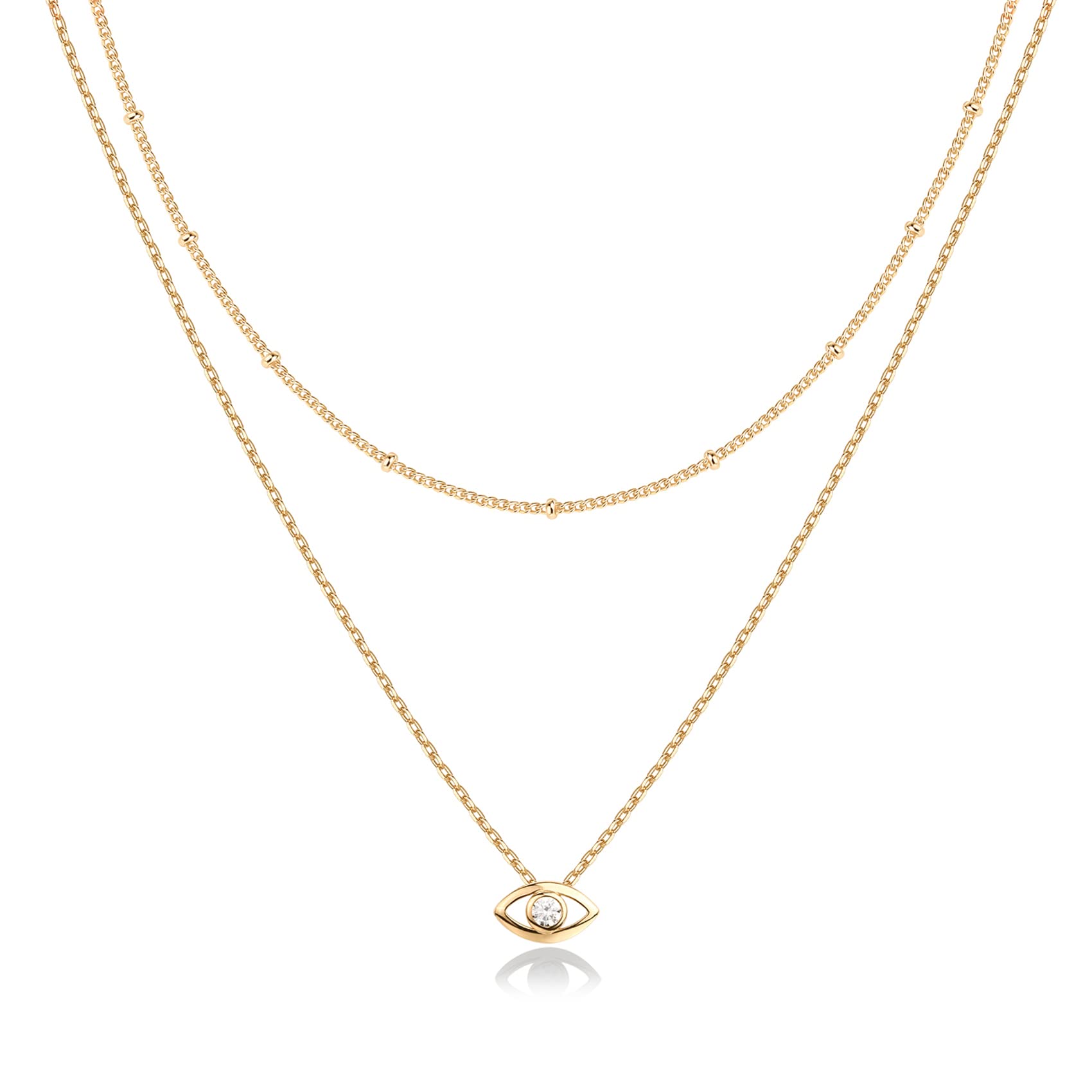14K Gold Plated Curb Paperclip Box Sphere Bead Snake Herringbone and Figaro Chain Adjustable Necklace