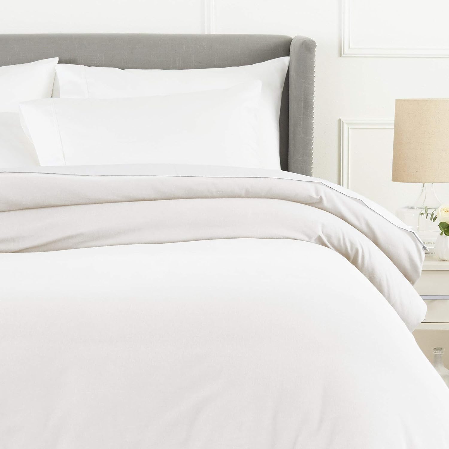 Amazon Brand – Pinzon Flannel Duvet Cover - Full or Queen, White