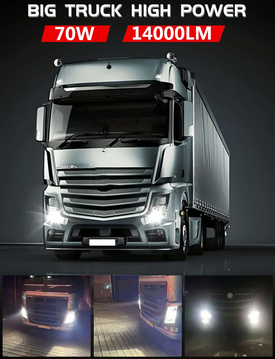 SageSunny exclusive h4 p43t LED lampadina camion 24V 70W 14000lm 6500K bianco,h4 ventilata,per fari anabbaglianti e abbaglianti,scala 1:1 rispetto alle lampadine alogene camion,plug&play,set da 2.