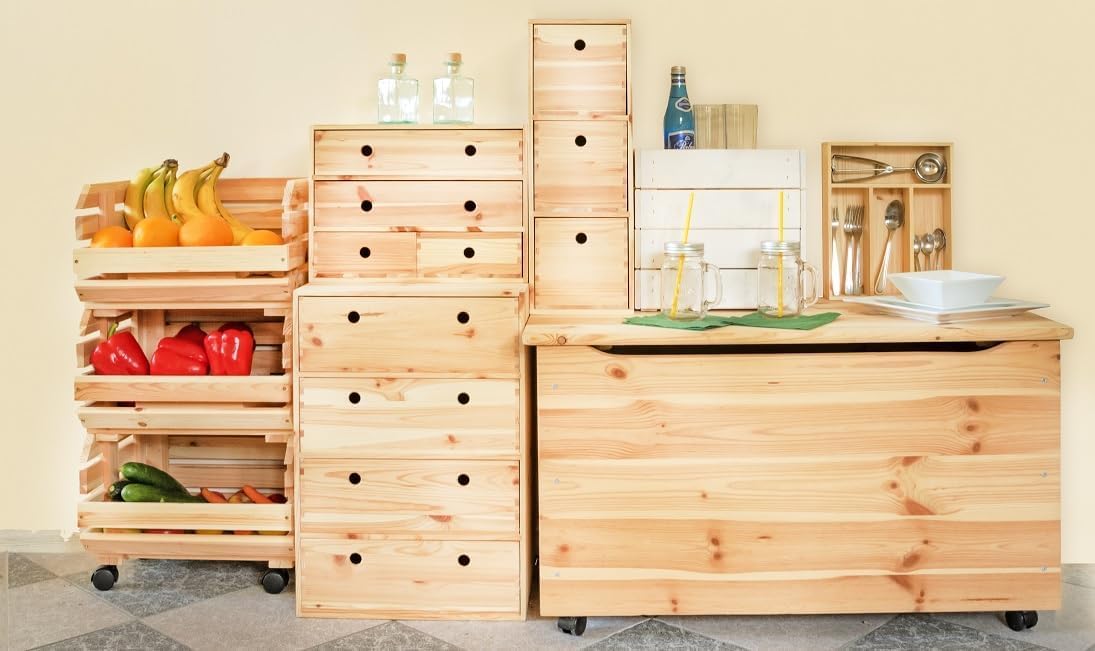 Pinus Spielzeugkiste 90x48x51 cm mit Deckel Rollen Kinderzimmer Natural | Kiefernholz, große Aufbewahrung, für Spielzeug Decken Kuscheltiere, 4 Rollen, niedrige Höhe, leichtes Einräumen