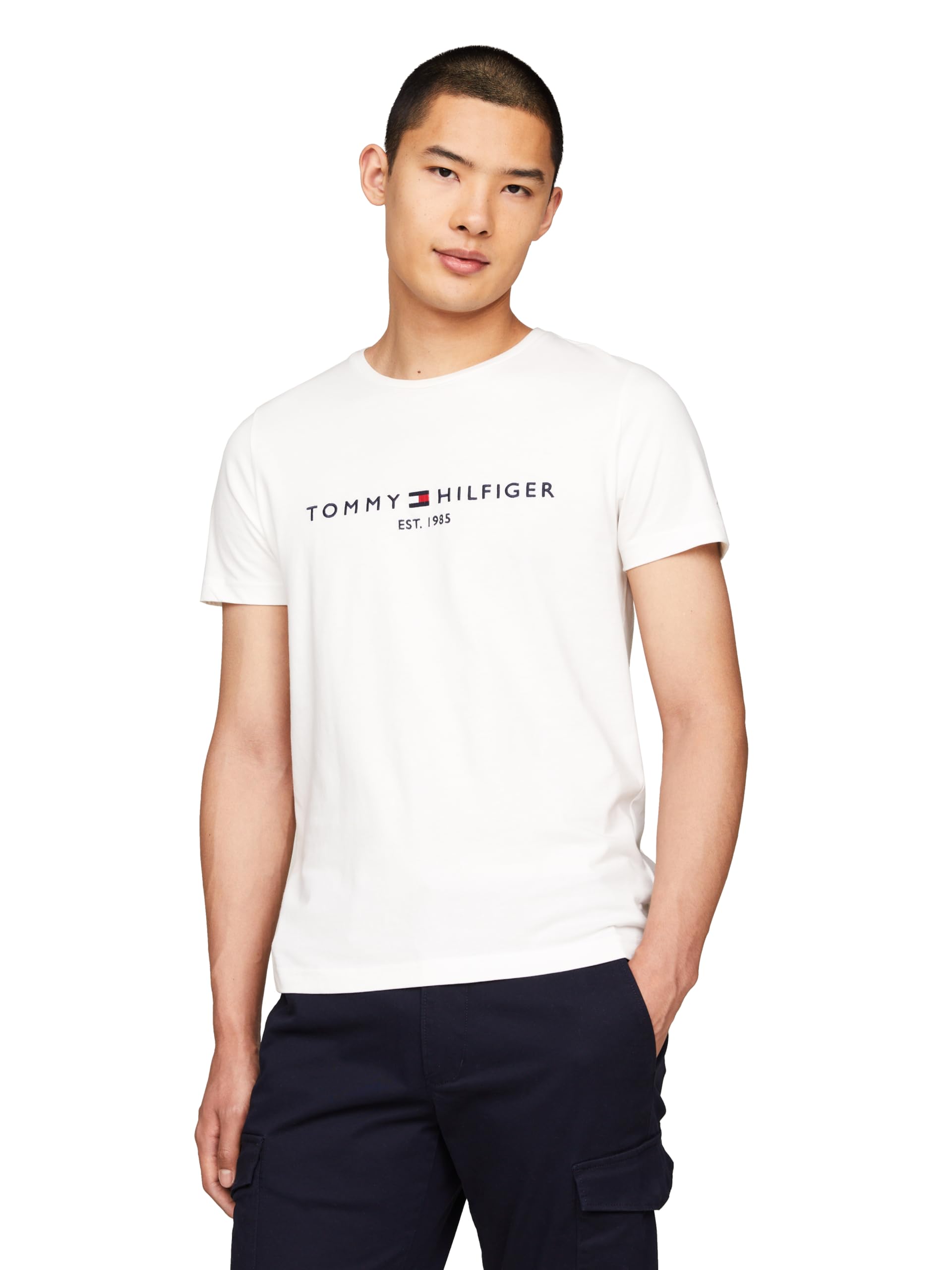 Tommy Hilfiger Short Sleeve Cotton Graphic T-Shirts with Embroidered Logo Camiseta de Manga Corta de algodón con Logotipo Bordado Hombre (Pack de 1)