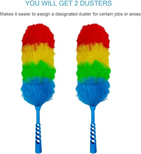 Miniatura 6 de Paquete de 2 plumeros estáticos mejorados de 19 pulgadas, beandable y lavable, más fibras más grandes, menos pérdida de plumero de fibra