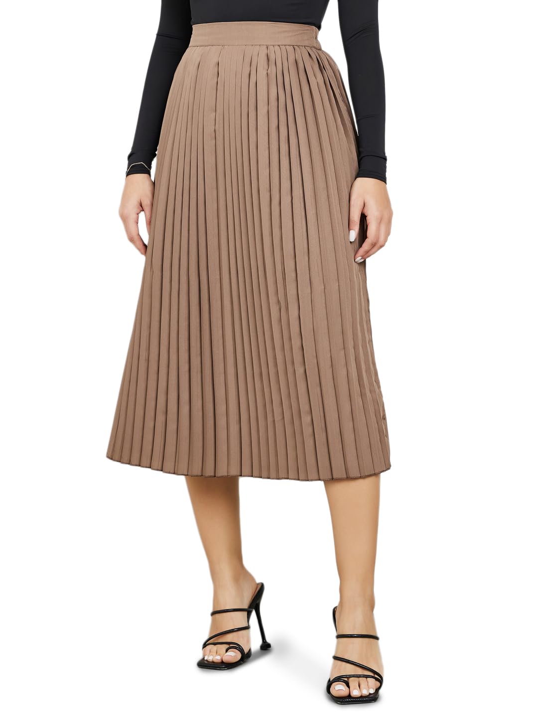 styli Women Accordian Pleated A-Line Midi Skirt - Flared Hem, Stylish and Comfortable Design Perfect for Casual or Formal Wear,Elasticated Waistband and Slip-On Closure Skirts for Women-picture-35