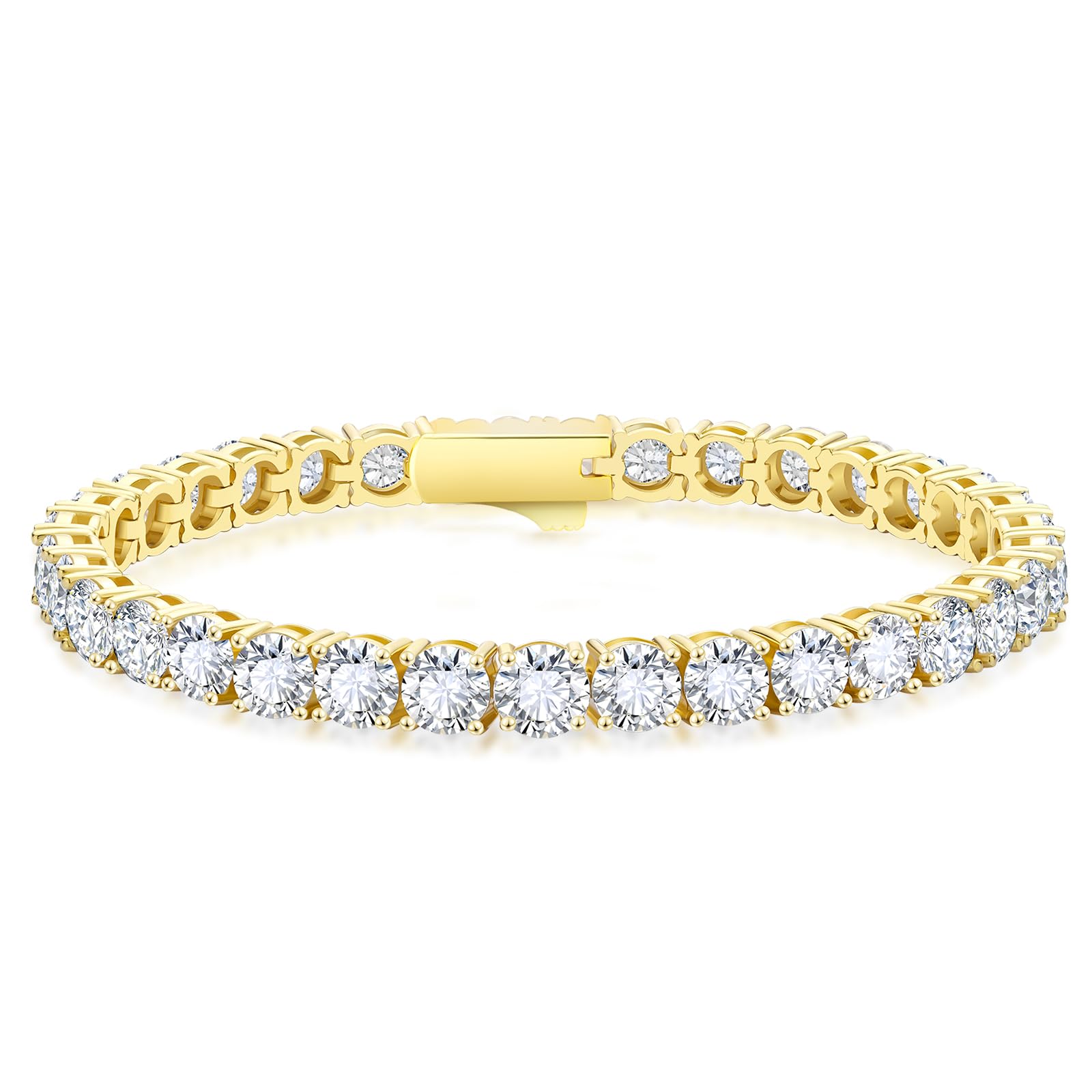 KRKC&CO Tennisarmband Armband Damen, 3/4/5mm Tennis Armband 14K Gold Weißgold beschichtet, Zirkonia Kristall Armbänder Iced Out, Muttertag/Geburtstag Geschenk für Mama/Frauen[Größe 16,5-20,3cm]