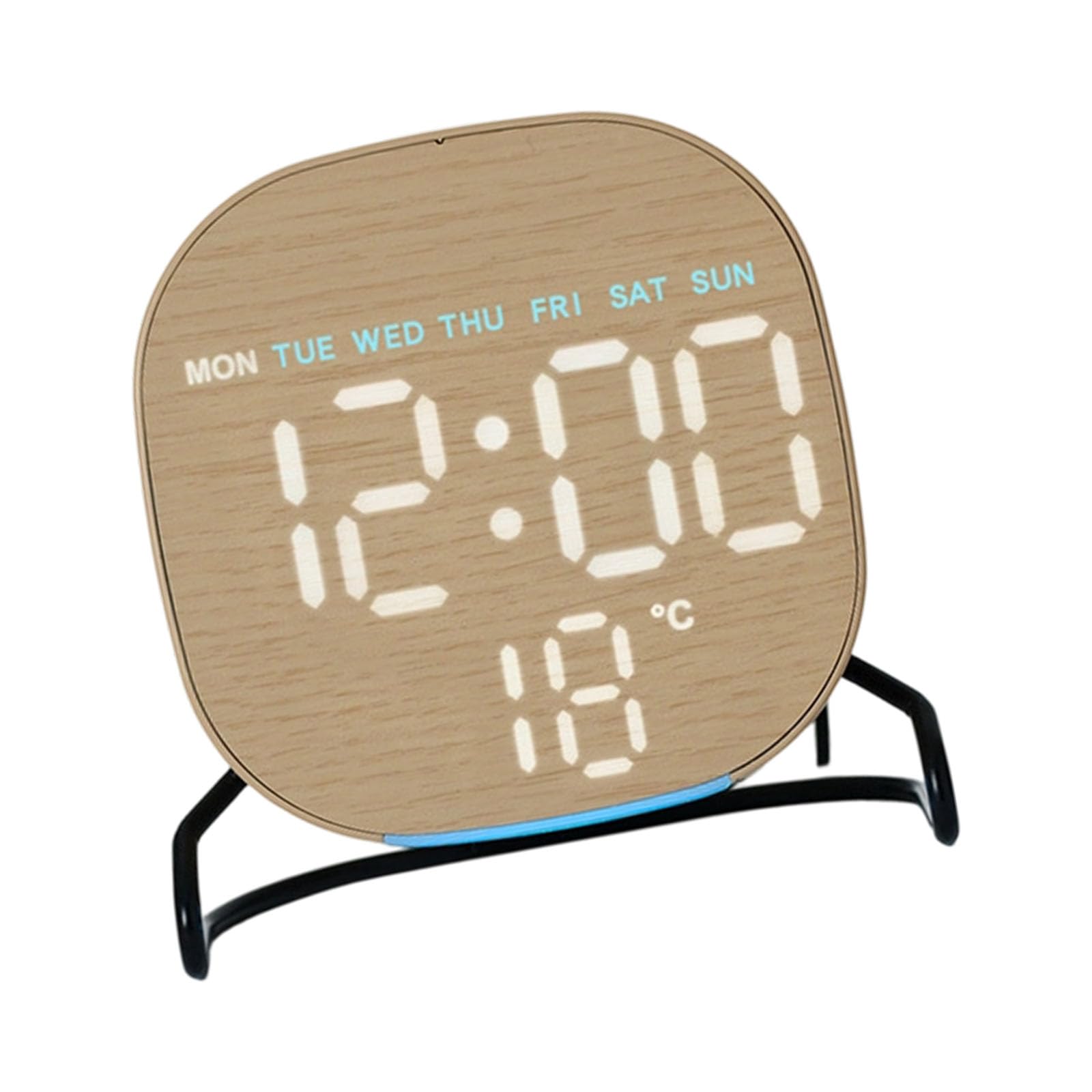 APGLSXY Wooden Grains LED Digital Clock with 2 Alarms Ambients Night Light Brightness Temperature Display Timer Quiet LED Bedsides Alarm Clock