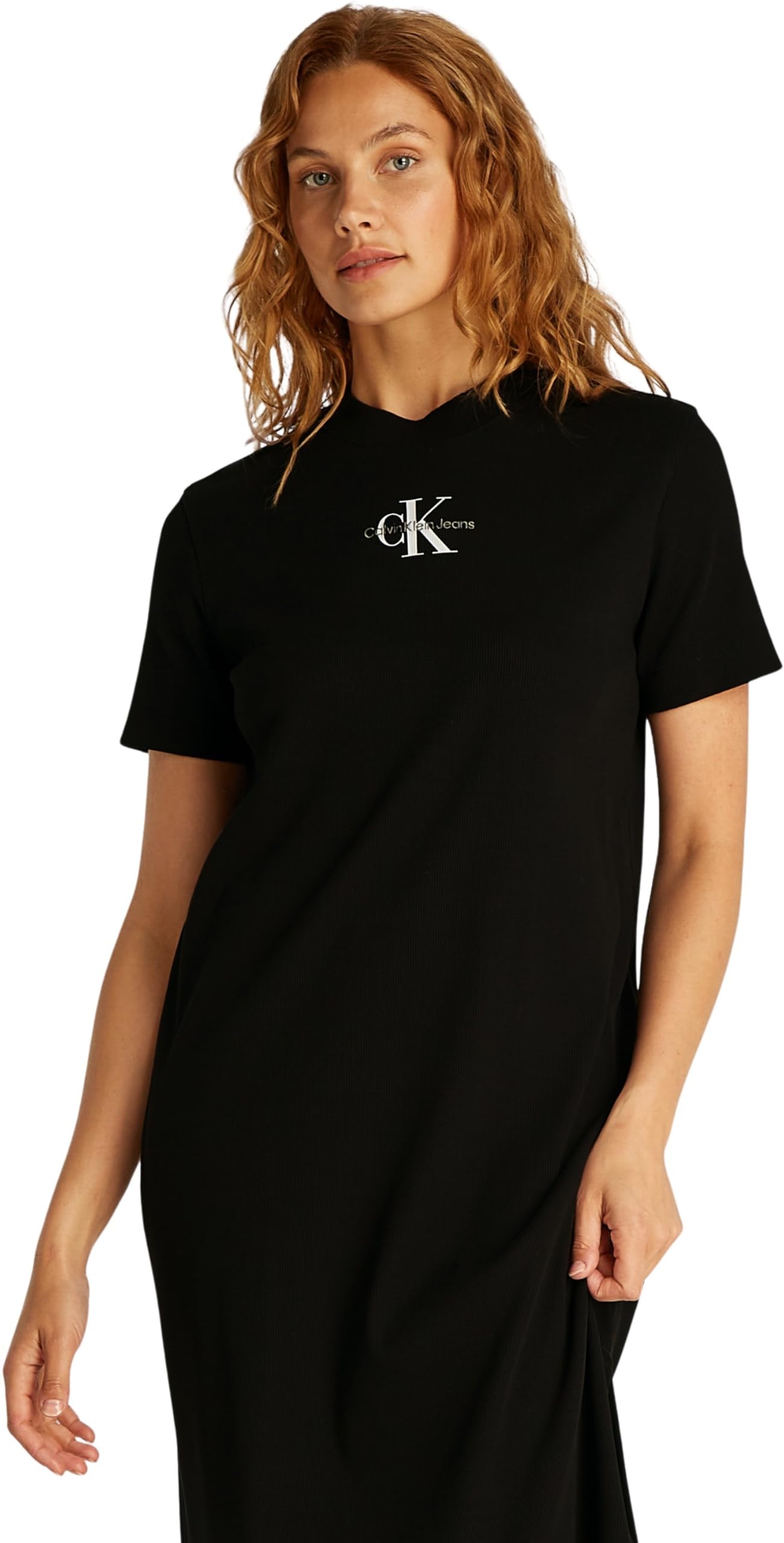 Calvin Klein Sukienka T-shirt Kobiety Monologo Long Rib Tee Dress J20j225543