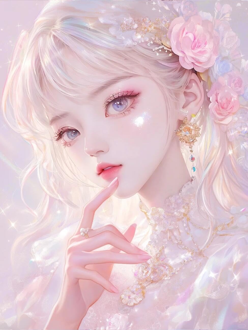 RKFLGEW 14CT Embroidery Kit Anime Female Portrait Cross Stitch Kits Embroidery Starter Set for Beginners DIY Home Decoration 40x50cm