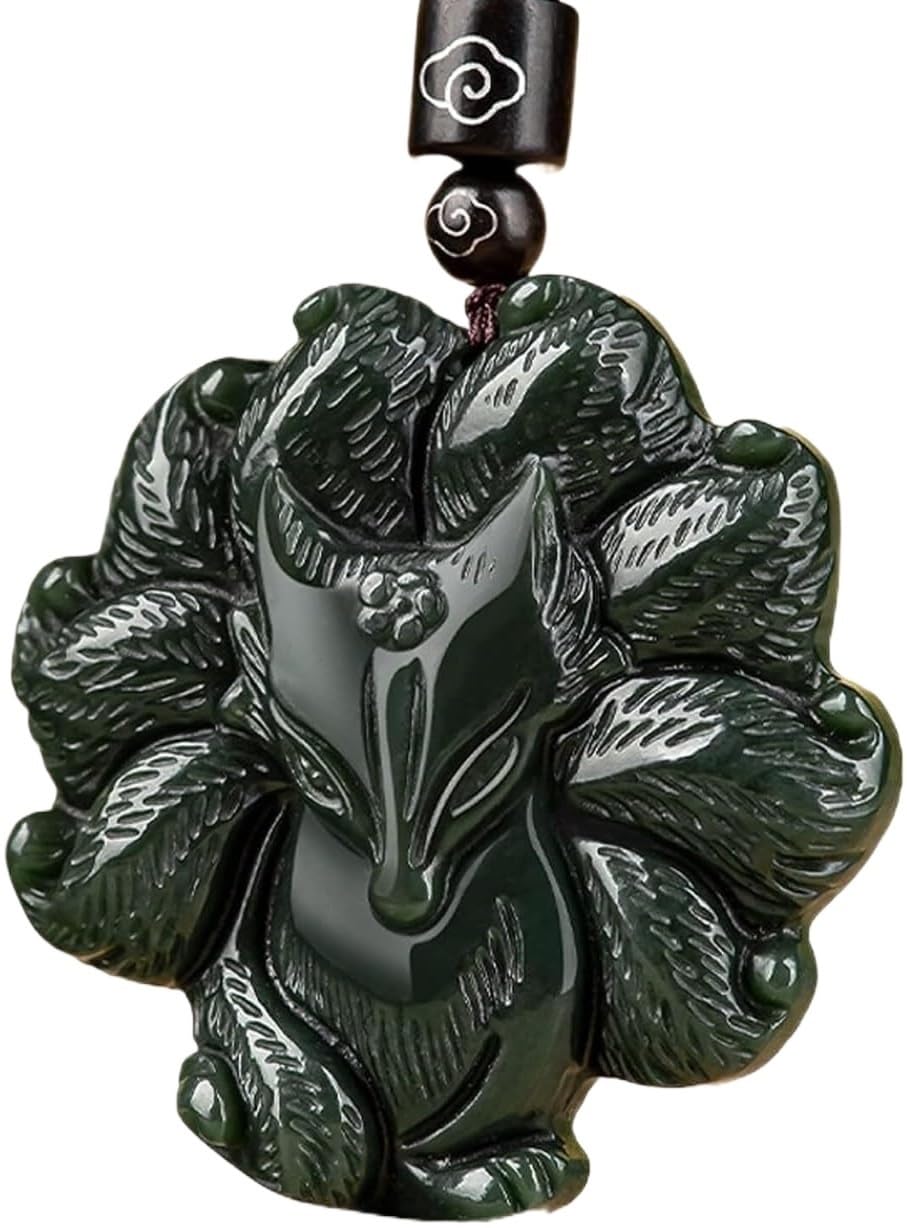 Wisiorek kryształowy naszyjnik ochronny amulet kamień szlachetny agat koralik ciemnozielony dziewięciogoniasty lis