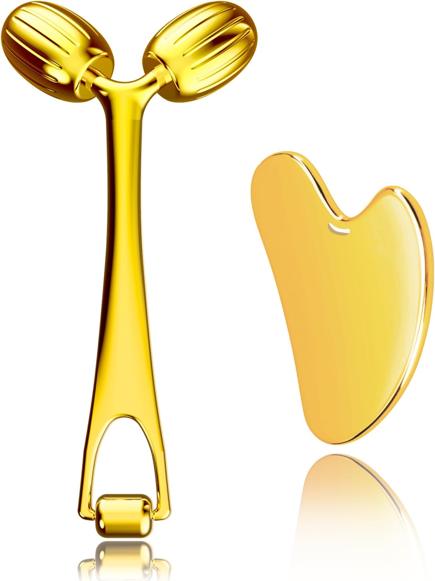 Face Massager, Metal Face Roller Gua Sha Massage Tool for Face Neck Eye Body Skin Care, Facial Roller for Women (Gold)