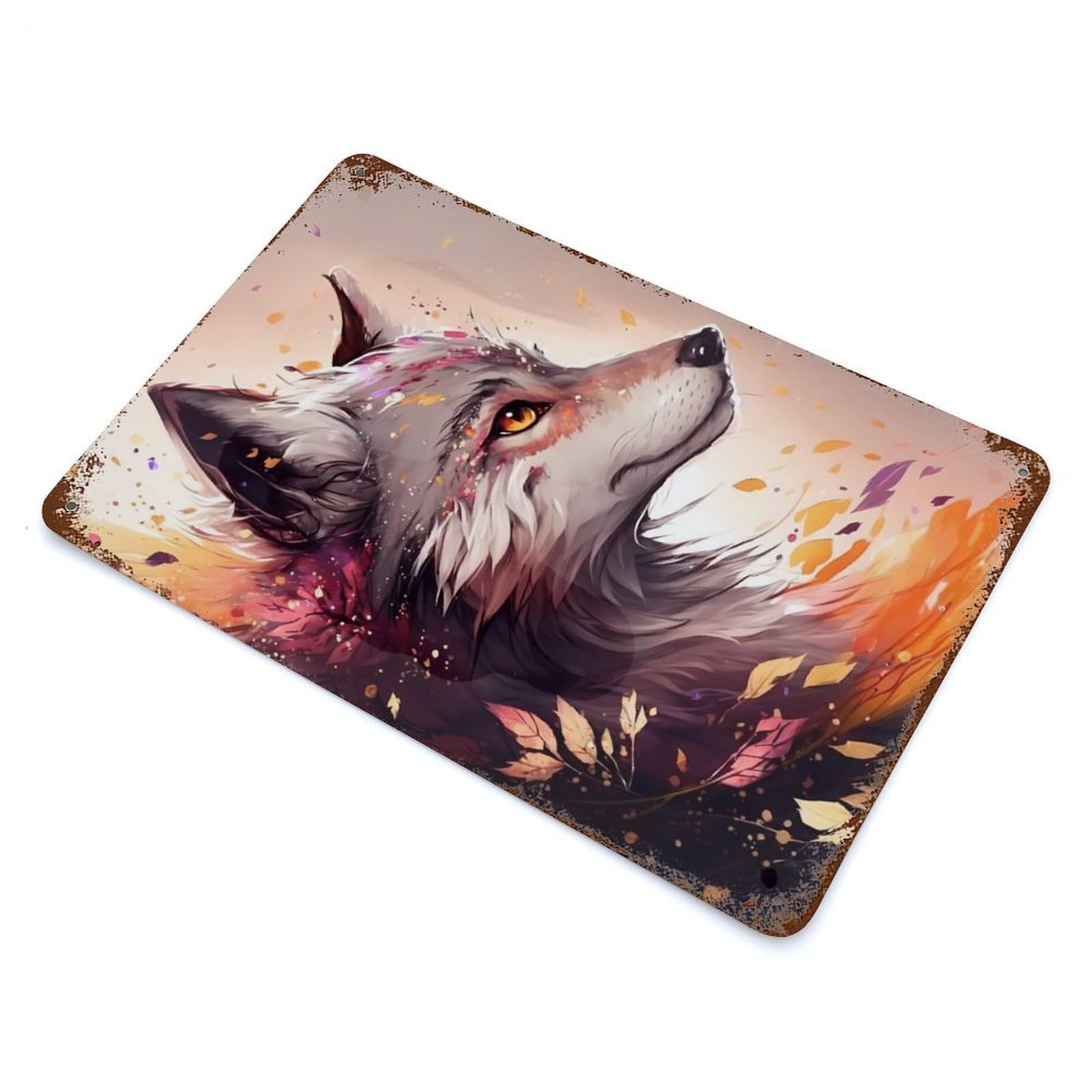 Retro Metal Sign with Wolf Mysticism Design 11.8"x7.9", for Office, Studio And Wall Decor, Retro Wall Decor