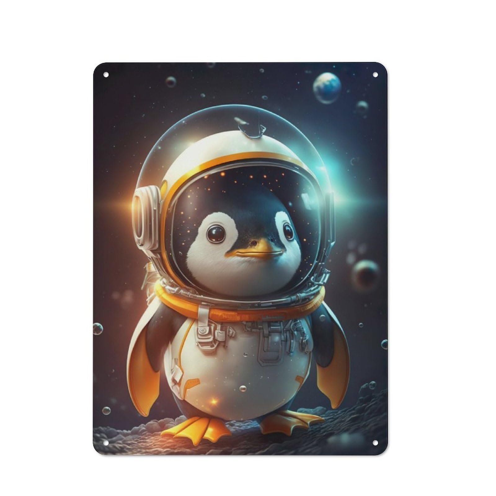 Junmoney Astronaut Space Penguin Retro Tin Sign 40X30cm For Lounge Or Reading Corner, Gift For Lounge Decor Fans During The Christmas Season