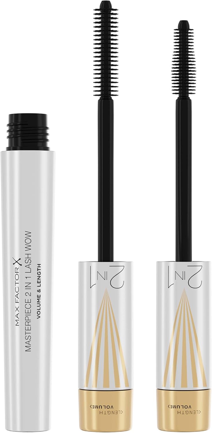 Max Factor Masterpiece 2 In 1 Lash Wow Mascara – Extending Mascara, Volume Mascara, Sensitive Eye Mascara, Vegan Formula, 001 Black, 5 ml