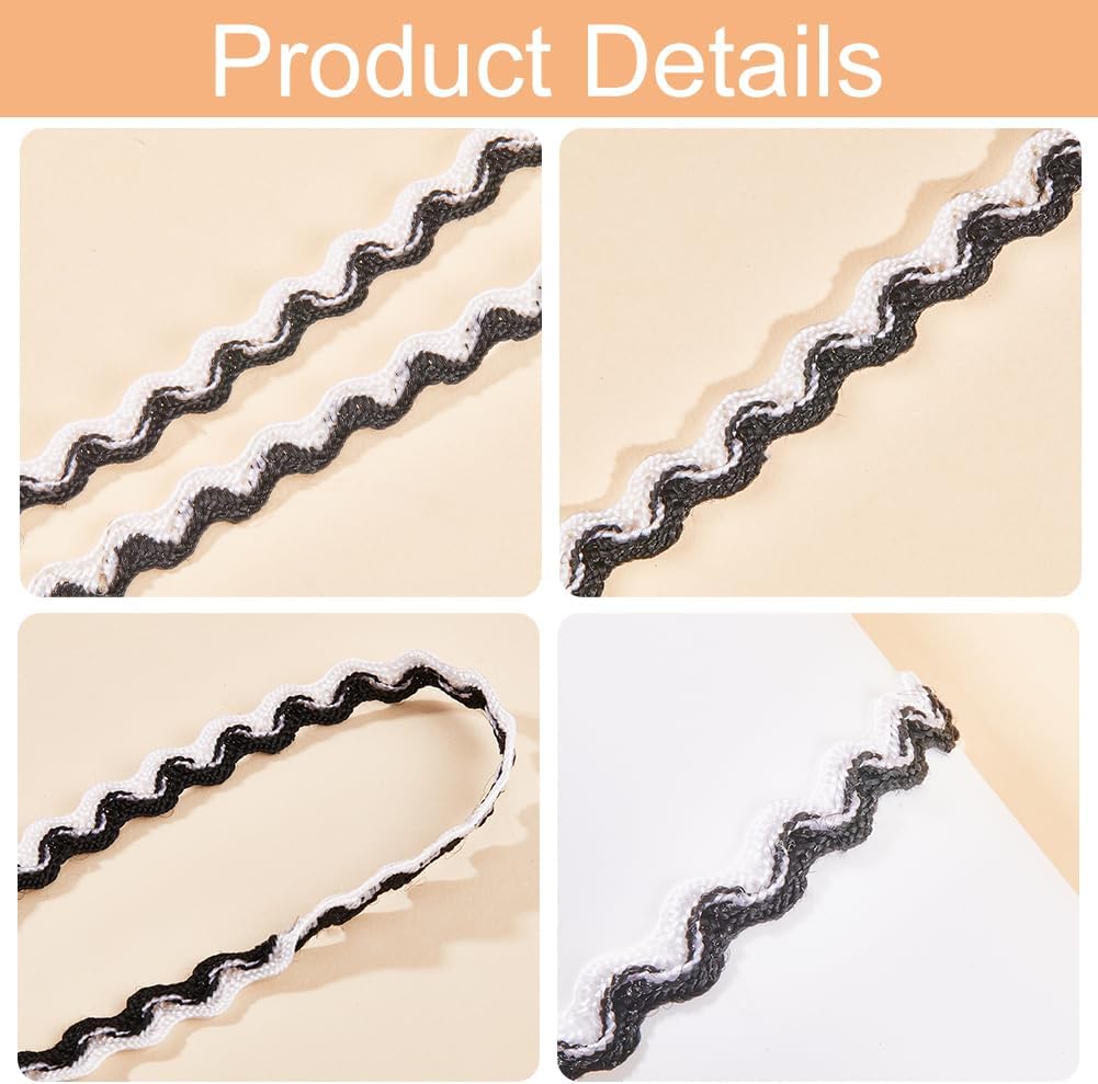 GORGECRAFT 17.5 Ydsx 8mm Wave Bending Fringe Trim Rick Rack Trim Black White RIC Rac Woven Braided Fabric Ribbon for DIY Sewing Crafts Wedding Dress Embellishment Lace Party Gift Wrapping