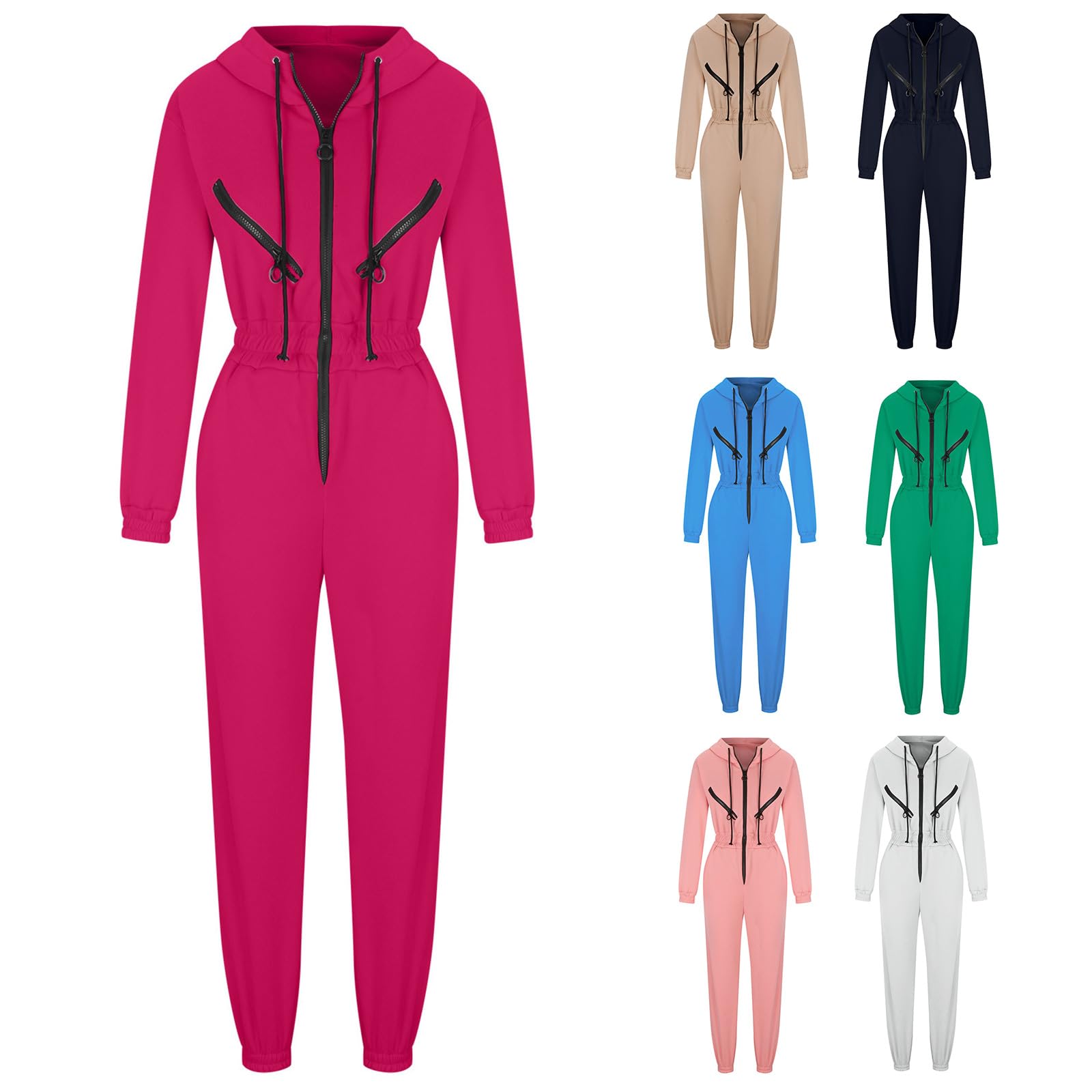 Combinaison à Capuche à Manches Longues avec Poches, Barboteuse à Taille élastique, Pulls Une pièce, survêtement décontracté, vêtements de Sport, Tenue Une pièce, Barboteuse avec Poches