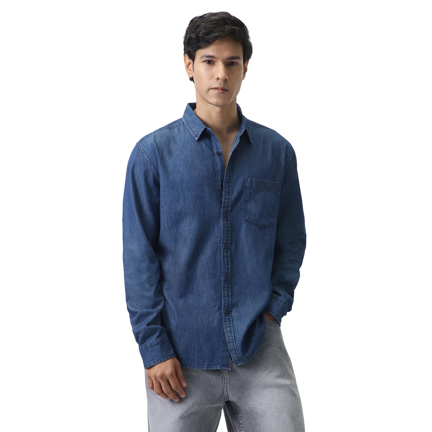 Men's Regular Fit Full Sleeve Solid Denim Shirt