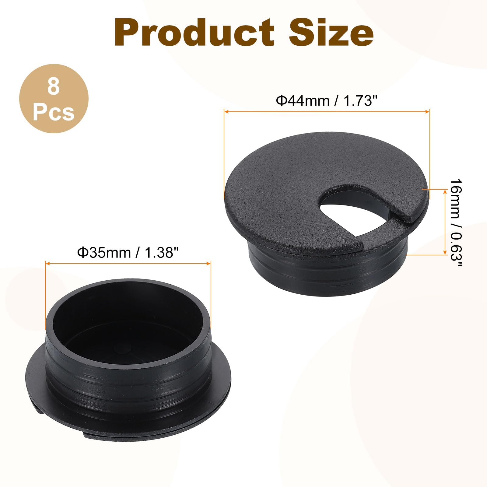 uxcell 8 Pcs 35mm (1.38 Inch) Desk Grommet, Plastic Cable Hole Cover, Wire Cord Cable Organizer for Home Office Computer Desk Cabinet, Black