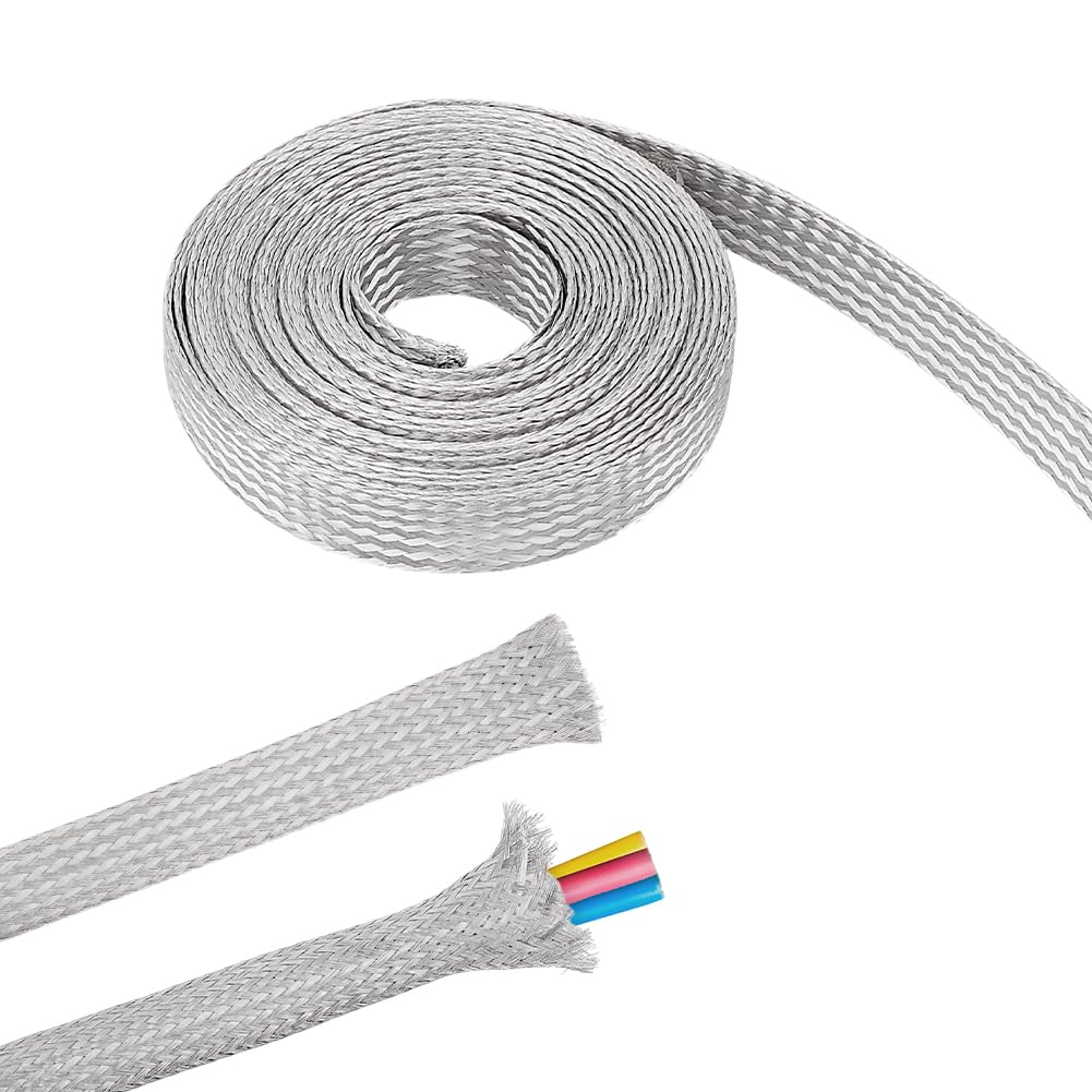 UNICRAFTALE 0.59" Ampia Guaina Intrecciata In Acciaio Inossidabile Treccia 13.12 Piedi Guaina Schermatura Cavi Cinghie di Messa A Terra Protezione Maglia Metallico Flessibile Espandibile Scalabile